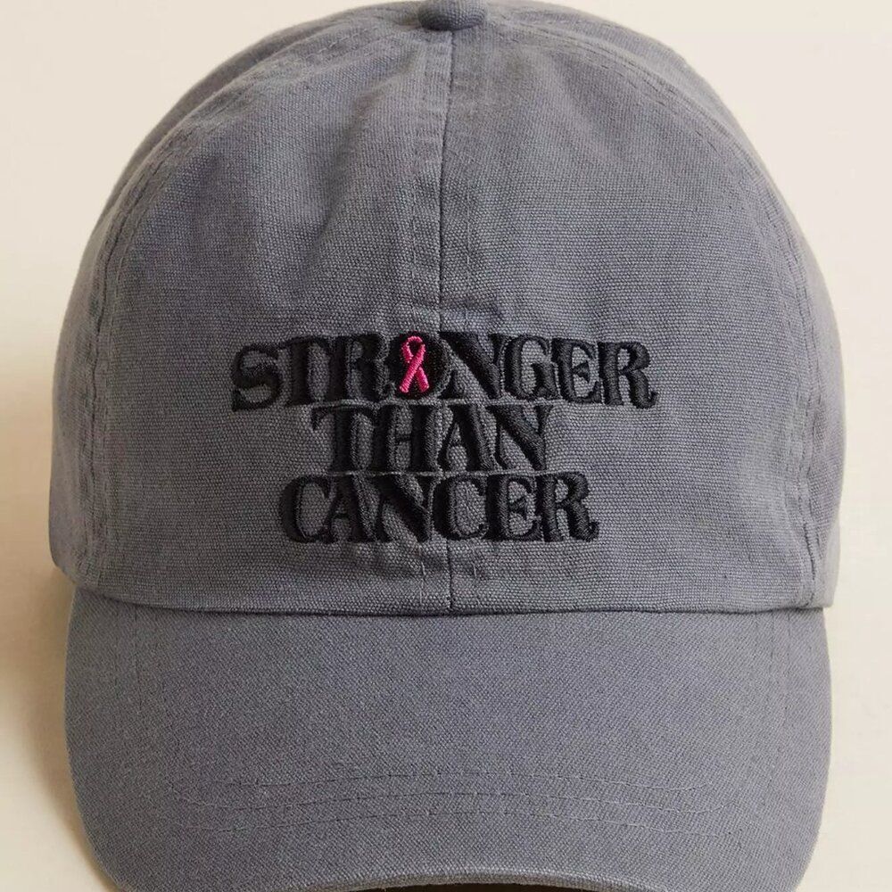 NWT BCA "Stronger Than Cancer" Baseball Cap Gray One Size Pink Ribbon
